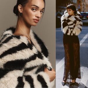Anthropologie NWT Avec Les Filles Faux-Fur Zebra Cropped Coat XL